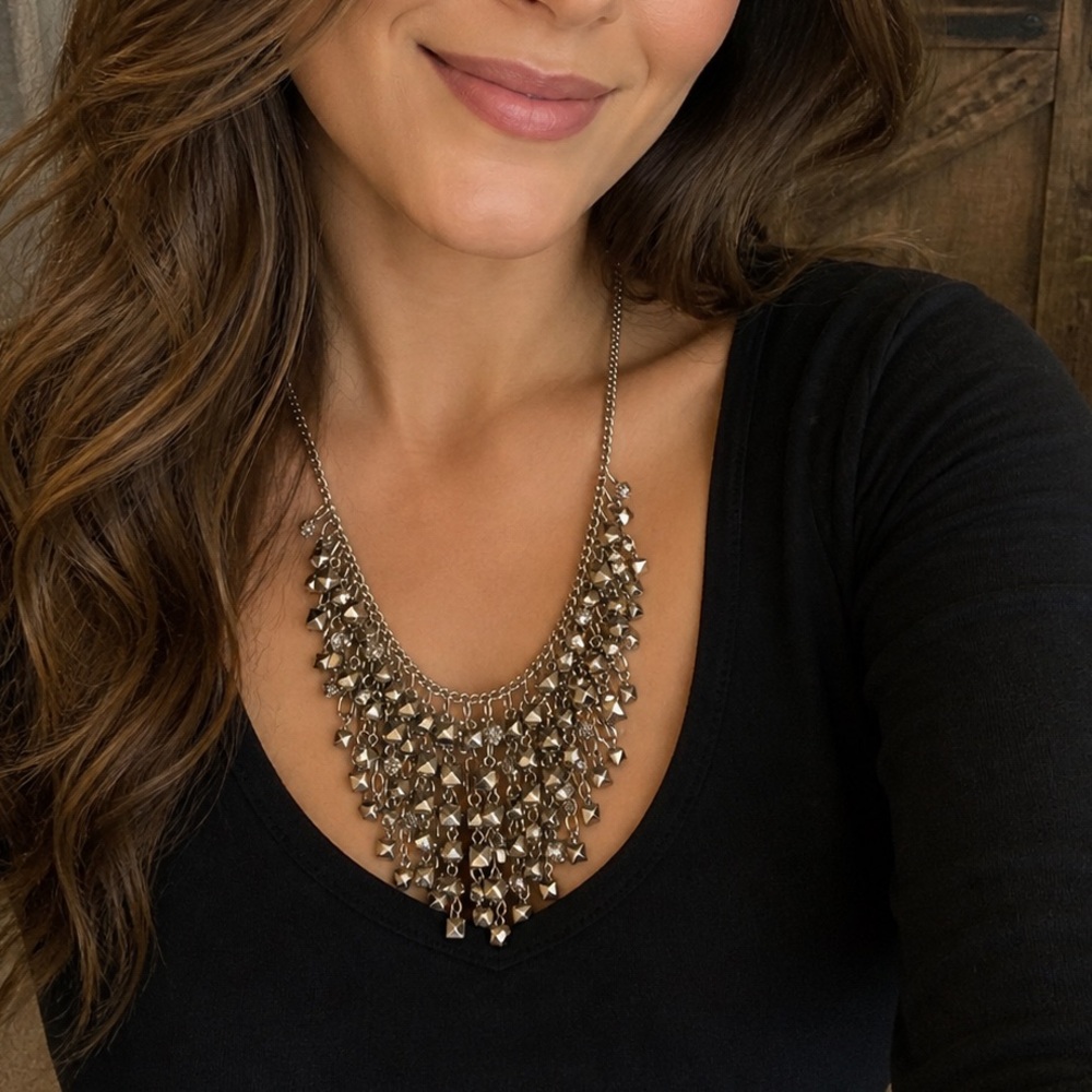 Statement Gold-Tone Cluster Bib Necklace - Women Jewelry (BR333:4)